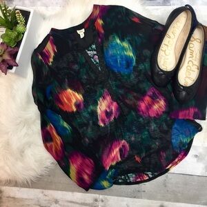 Anthropologie Tiny Black floral Top size S
